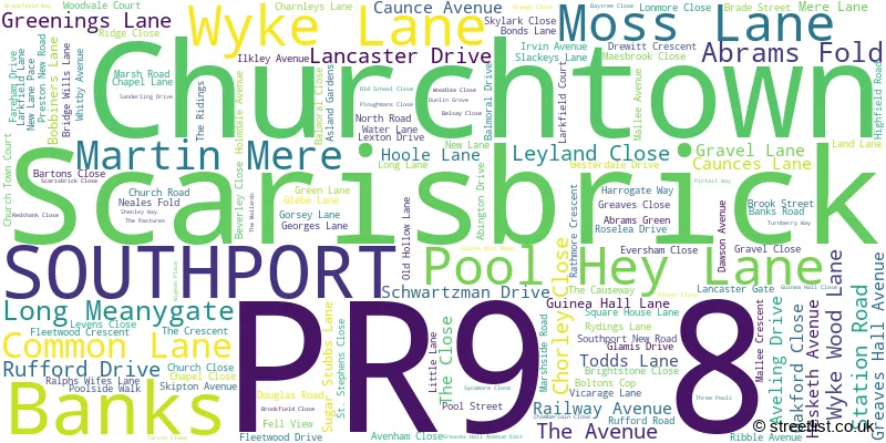 A word cloud for the PR9 8 postcode
